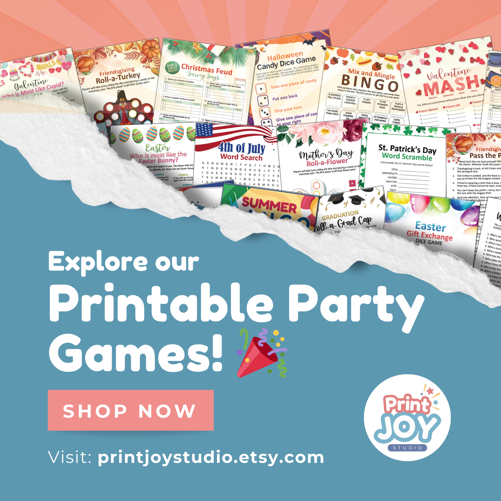 Explore Our Printable Party Games! Shop Now at printjoystudio.etsy.com