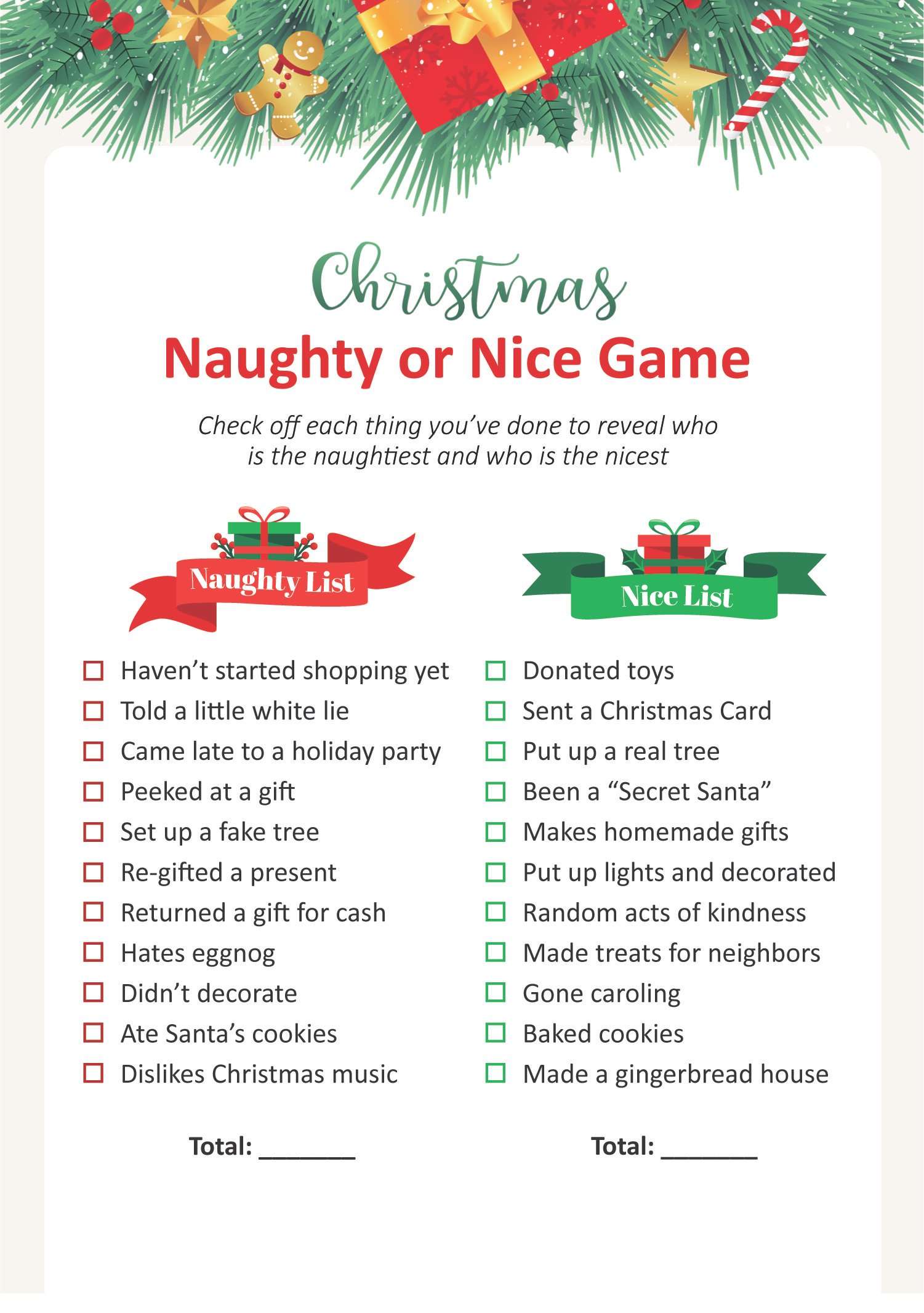 Naughty or Nice printable game