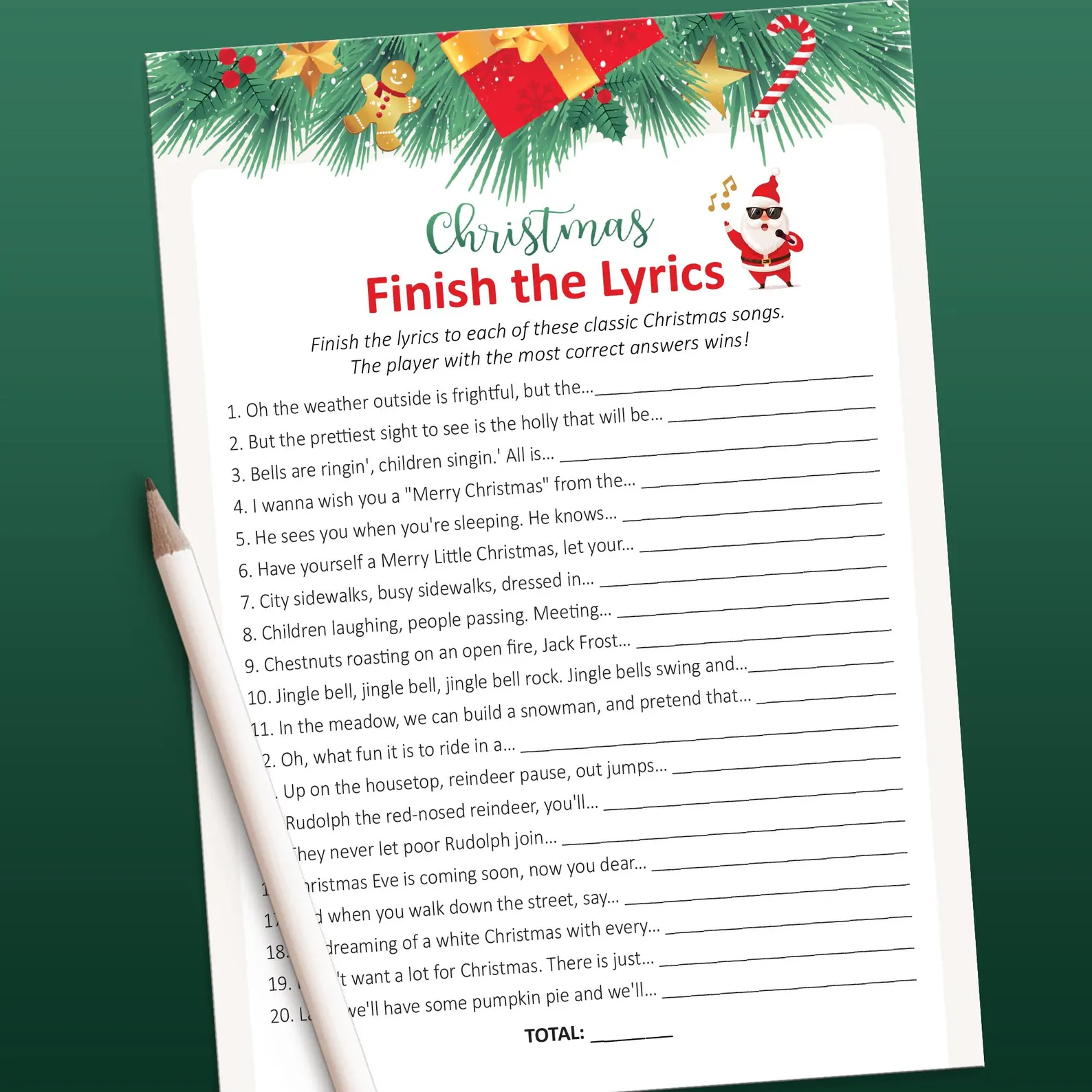Christmas Song Trivia printable game